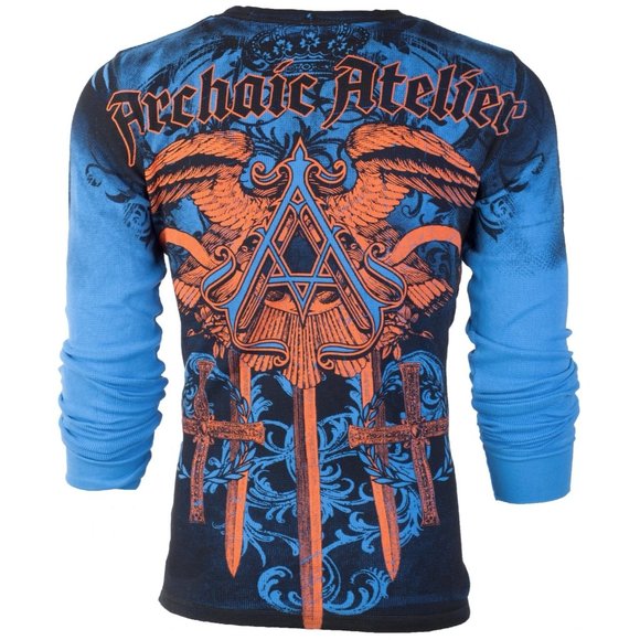 ARCHAIC by AFFLICTION Men's Long Sleeve THERMAL Shirt DAVENTRY Biker Blue $58 - Picture 2 of 8